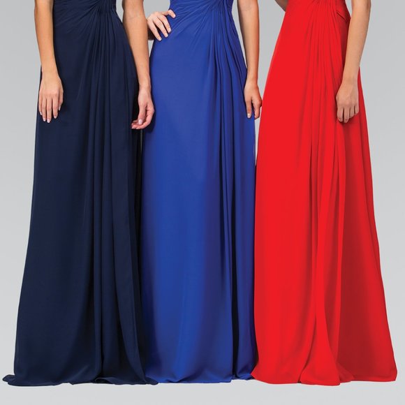 NEW LONG SLEEVELESS A-LINE CHIFFON DRESS WITH ILLUSION SCOOP NECKLINE GL1375 - Picture 4 of 9